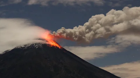 Volcano Eruption with lava, ash and clouds. Tungurahua - Ecuador - 4K Stock-Footage 42155994