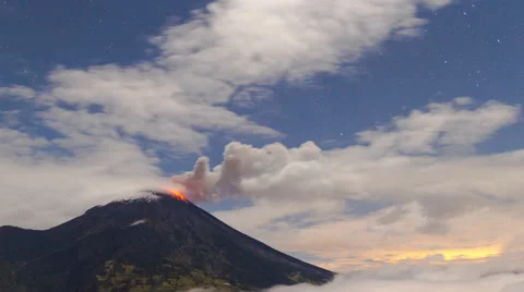 Volcano Eruption with lava, ash and clouds. Tungurahua - Ecuador - 4K Stock Footage 42192362