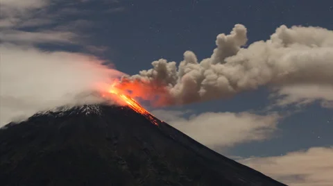 Volcano Eruption with lava, ash and clouds. Tungurahua - Ecuador - 1080 Stock-Footage 42260296