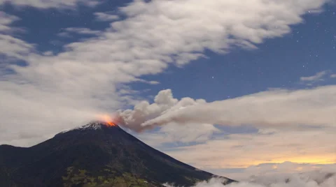 Volcano Eruption with lava, ash and clouds. Tungurahua - Ecuador Stock Footage 42264670