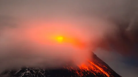 Volcano Eruption with lava, ash and clouds. Tungurahua - Ecuador Stock-Footage 42556859