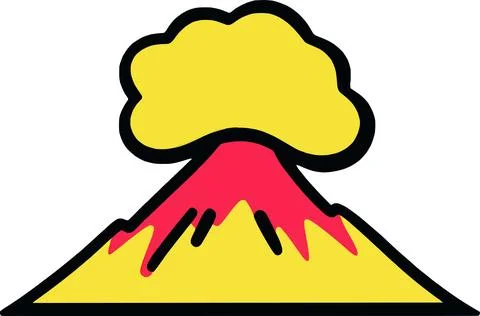 Volcano Eruption with Lava Flow and Smoke Cloud Stock Illustration