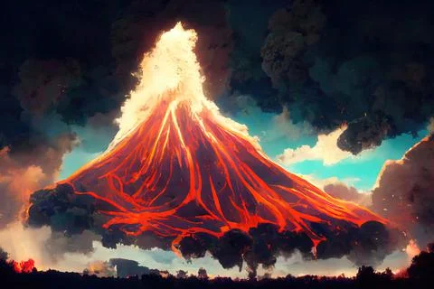 Volcano Eruption, lava flow, explosion Stock Illustration