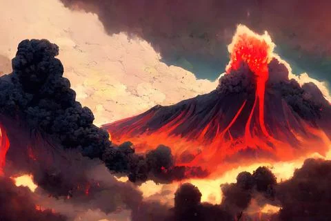 Volcano Eruption, lava flow, explosion 스톡 일러스트