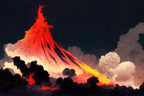 Volcano Eruption, lava flow, explosion Stock Illustration