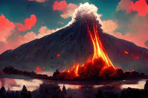 Volcano Eruption, lava flow, explosion Stock Illustration