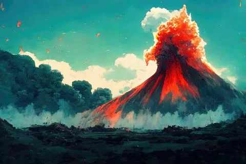 Volcano Eruption, lava flow, explosion Stock Illustration