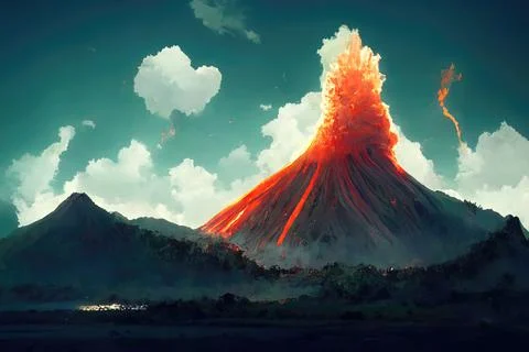 Volcano Eruption, lava flow, explosion Stock Illustration