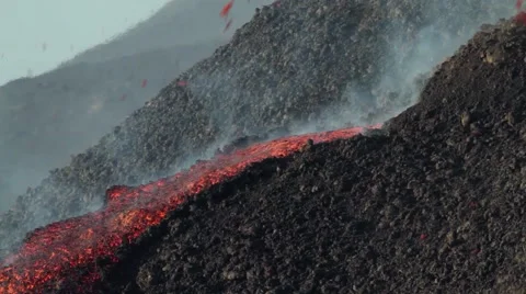 Volcano eruption with lava flow 스톡 동영상 53847628