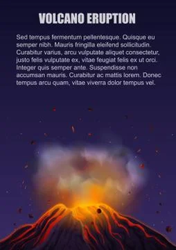 Volcano Eruption with lava poster concept. Vector illustration. Ilustração Stock