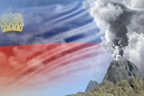 Volcano eruption on Liechtenstein flag Stock Illustration