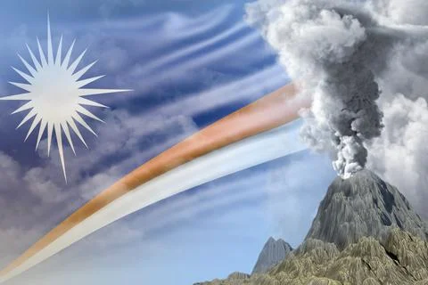 Volcano eruption on Marshall Islands flag Stock Illustration