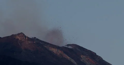 Volcano eruption in the morning light Stock Footage 160367604