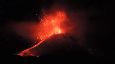 Volcano eruption. Mount Etna 2013 eruption. Eruptive explosion. Stock Footage