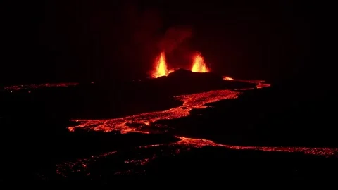 Volcano eruption at night 02 Stock Footage 296420878