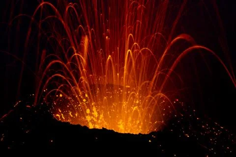 Volcano eruption in the night Stock Photos