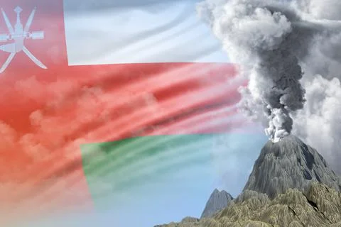 Volcano eruption on Oman flag Stock Illustration