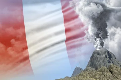 Volcano eruption on Peru flag Stock-Illustration