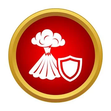 Volcano eruption protection shield icon preventing disaster Stock Illustration