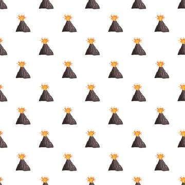 Volcano eruption seamless pattern with cartoon mountains Stockillustratie
