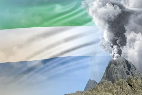 Volcano eruption on Sierra Leone flag Stock Illustration