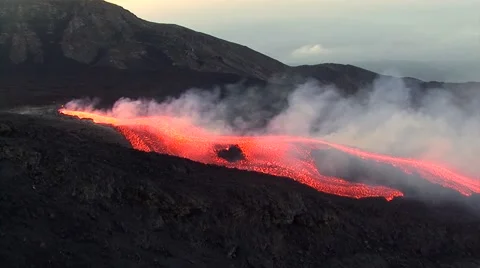 Volcano eruption at sunset Stock Footage 49171744