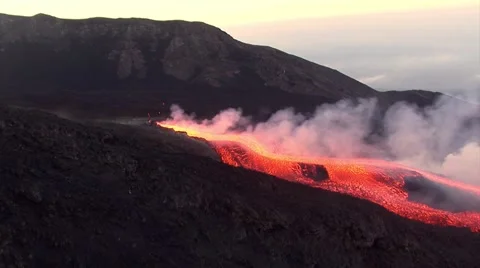 Volcano eruption at sunset 스톡 동영상 49174209
