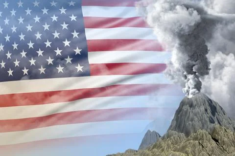 Volcano eruption on USA flag Stock Illustration