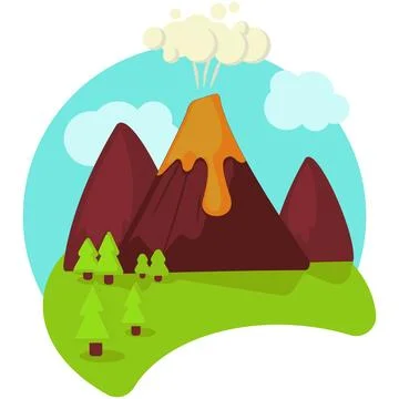 Volcano eruption vector cartoon nature scene icon Stock Illustration