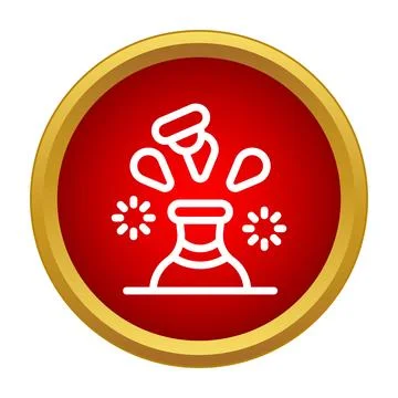 Volcano eruption warning icon within red circle Stock Illustration