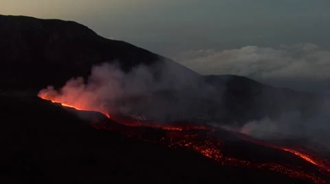 Volcano erupts with lava flow 스톡 동영상 49179831