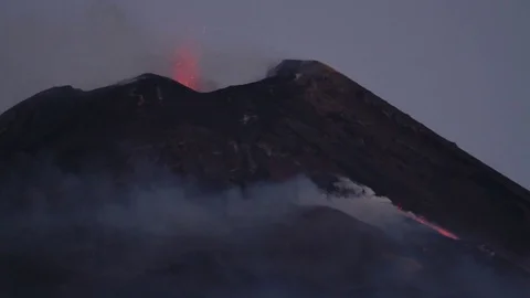 Volcano Etna eruption - Explosion and lava flow in Sicily Stock Footage 97538904