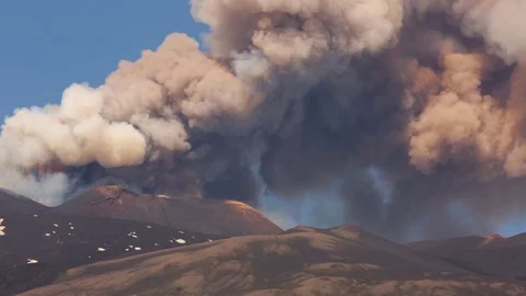 Volcano Etna eruption - Explosion and lava flow in Sicily Stock Footage 97539205