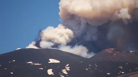 Volcano Etna eruption - Explosion and lava flow in Sicily Stock Footage 97539689