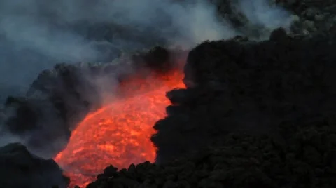 Volcano Etna eruption with lava flow Stock Footage 53302263