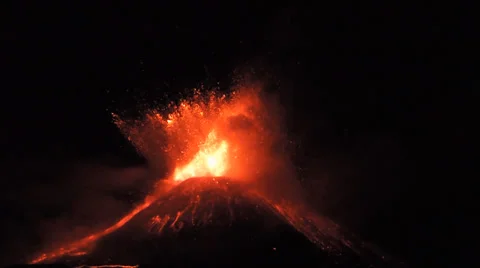 Volcano Etna explosive eruption. Sicily, Italy 28 november 2013 Stock Footage 32968979