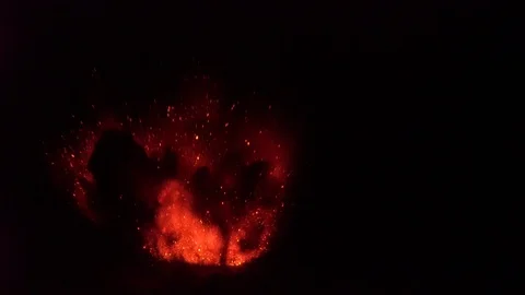 Volcano Explodes Glowing Lava Into Air At Night Stock Footage 95263684
