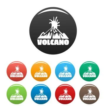 Volcano explosion icons set color Stock Illustration
