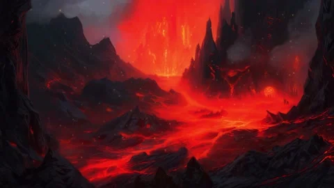 Volcano of fire and landscape of the underworld completely devastated and a.. Stock Footage 239677816