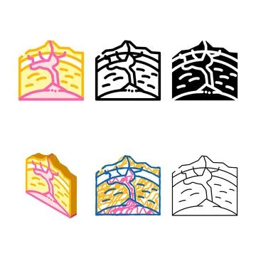 Volcano formation process color icon vector range Stock Illustration