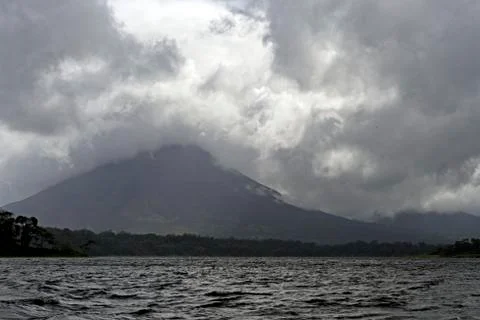 Volcano Hiding in the Clouds Stockfoto's