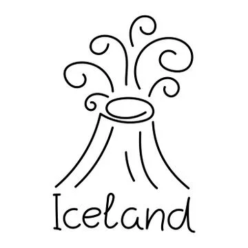 Volcano, Iceland. Hand-drawn vector illustration . Danger of eruption. Black and Stock Illustration