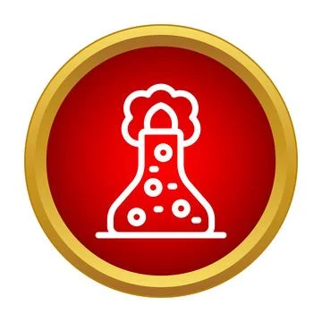 Volcano icon erupting lava and smoke creating danger Stock Illustration