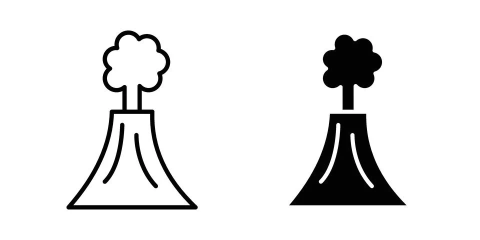 Volcano icon linear versions pack on white background 库存插图