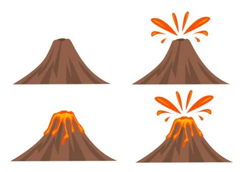 Volcano Icon Set Isolated on White Background Stock Illustration