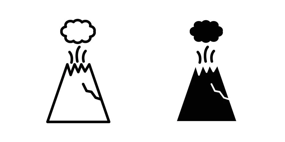 Volcano icon silhouette vector set. thin line pack Stock Illustration