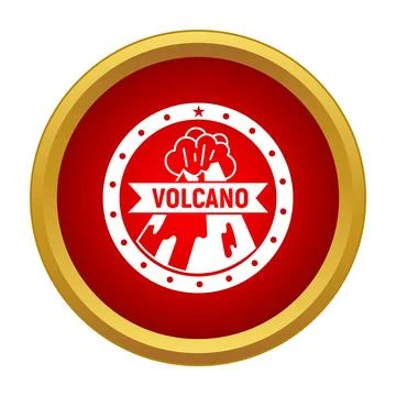 Volcano icon with smoke eruption in red circle Stock Illustration