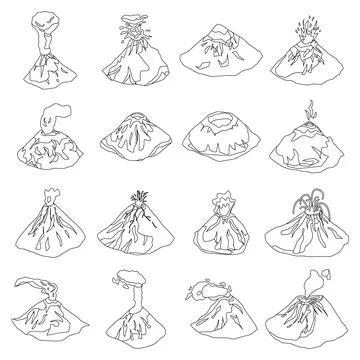 Volcano icons set vector outline Stock Illustration
