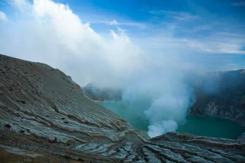 Volcano Ijen, Java, Indonesia, bright colorful vivid theme Stock Photos