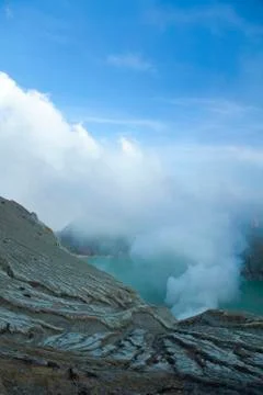 Volcano Ijen, Java, Indonesia, bright colorful vivid theme Stock Photos